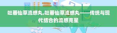 吐蕃仙草流感丸,吐蕃仙草流感丸——传统与现代结合的流感克星